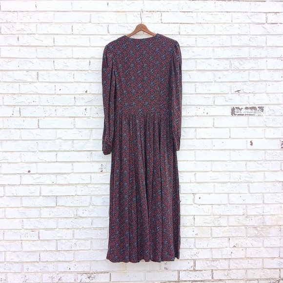 Vintage Laura Ashley Wool Blend Dress Floral Maxi - Picture 5 of 7